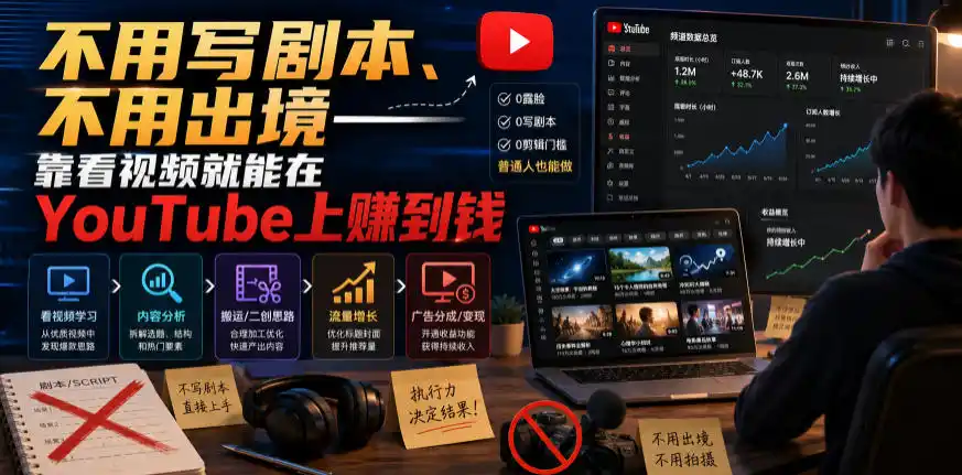 不用写剧本、不用出境——靠看视频就能在YouTube上賺到钱【原创双语字幕】-北极星资源库