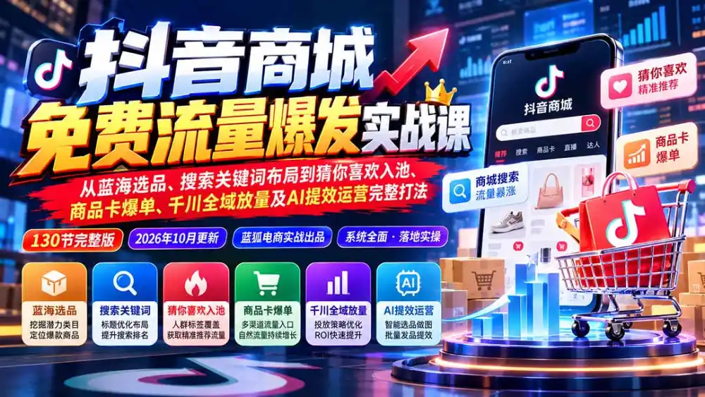 抖店城免费流量爆发实战-更新：蓝海选品、搜索关键词布局到猜你喜欢入池、商品卡爆单、千川全域放量及AI提效完整打法-北极星资源库