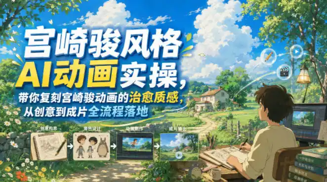 宫崎骏风格AI动画实操，带你复刻宫崎骏动画的治愈质感，从创意到成片全流程落地-北极星资源库
