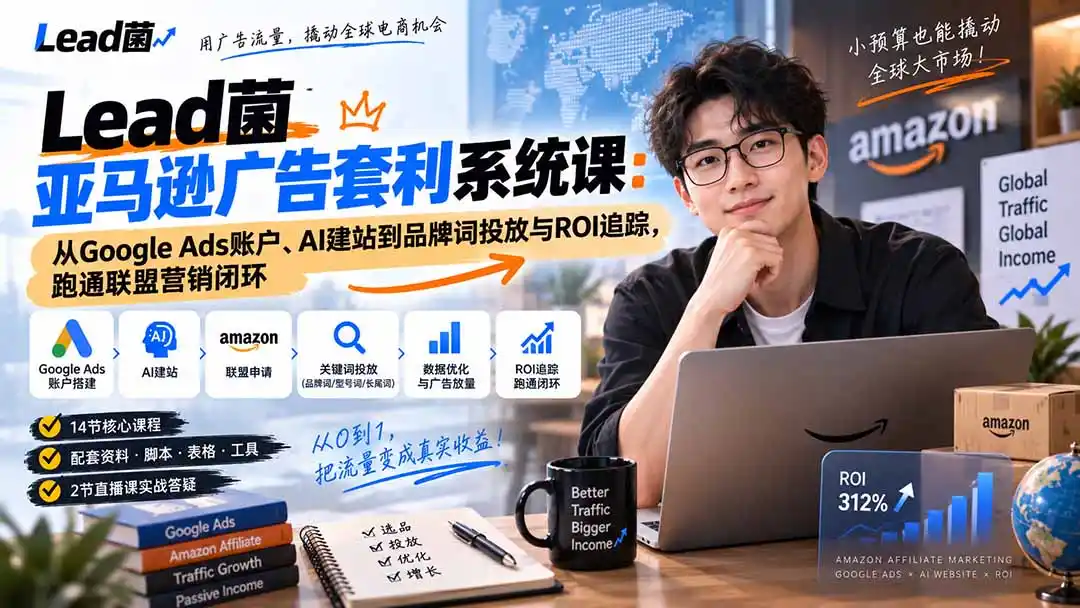 Lead菌亚马逊广告套利系统课：从Google Ads账户、AI建站到品牌词投放与ROI追踪，跑通联盟营销闭环-北极星资源库