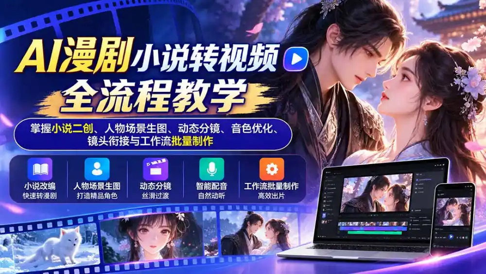 AI漫剧小说转视频全流程教学：掌握小说二创、人物场景生图、动态分镜、音色优化、镜头衔接与工作流批量制作-北极星资源库