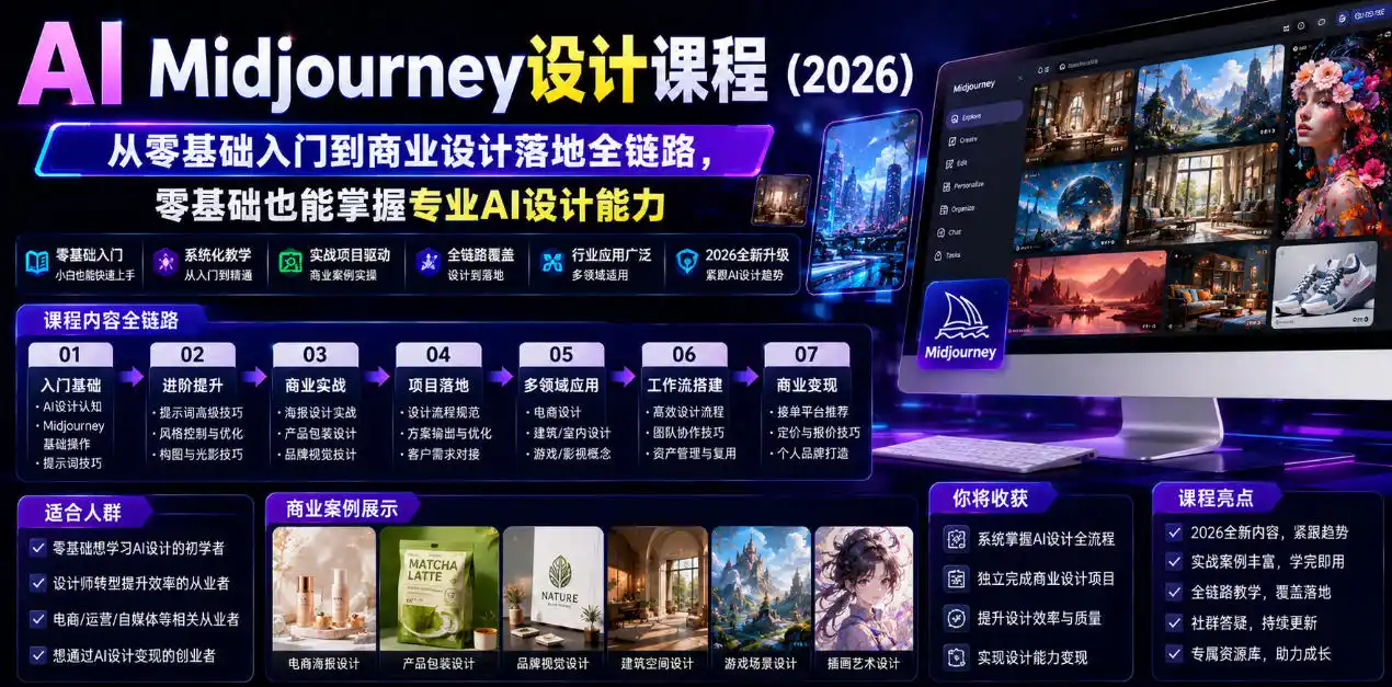 AI Midjourney设计课程(2026)，从零基础入门到商业设计落地全链路，零基础也能掌握专业AI设计能力(更新1007)-北极星资源库