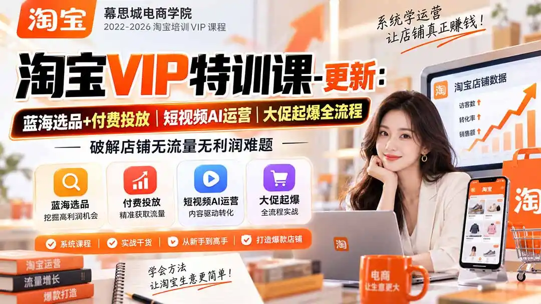 淘宝VIP特训课-更新0917：蓝海选品+付费投放｜短视频AI运营｜大促起爆全流程，破解店铺无流量无利润难题-北极星资源库