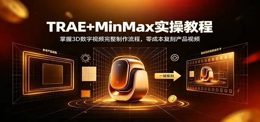 TRAE+MinMax实操教程：3D数字视频完整制作流程，零成本复刻产品视频-北极星资源库