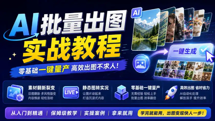 AI批量出图实战教程,素材翻新裂变,静态图转实况,零基础一键量产-北极星资源库