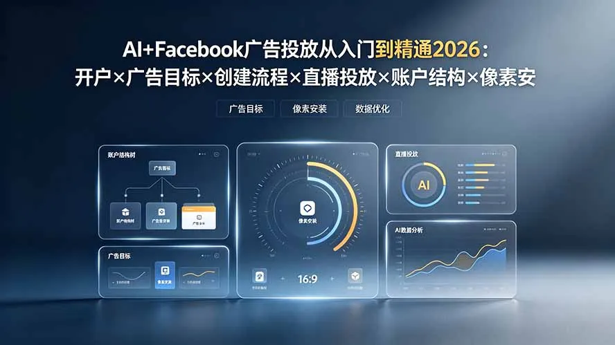 AI+Facebook广告投放从入门到精通2026：开户×广告目标×创建流程×直播投放×账户结构×像素安装×AI赋能-北极星资源库