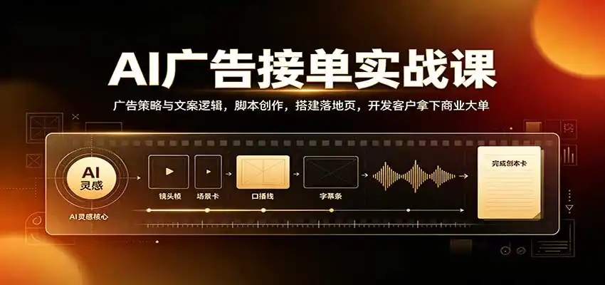AI广告接单实战：广告策略与文案逻辑，脚本创作，搭建落地页，开发客户拿下商业大单-北极星资源库