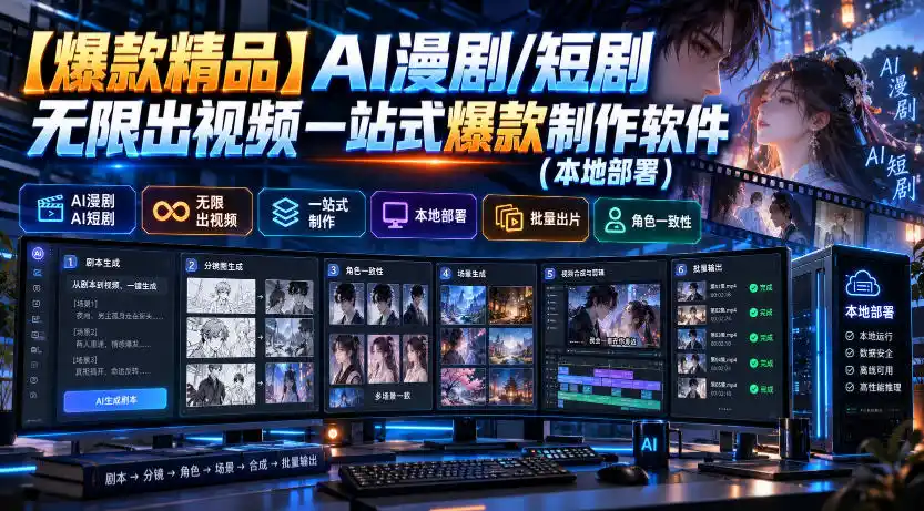 【爆款精品】AI漫剧/短剧无限出视频一站式爆款制作软件(本地部署)-北极星资源库