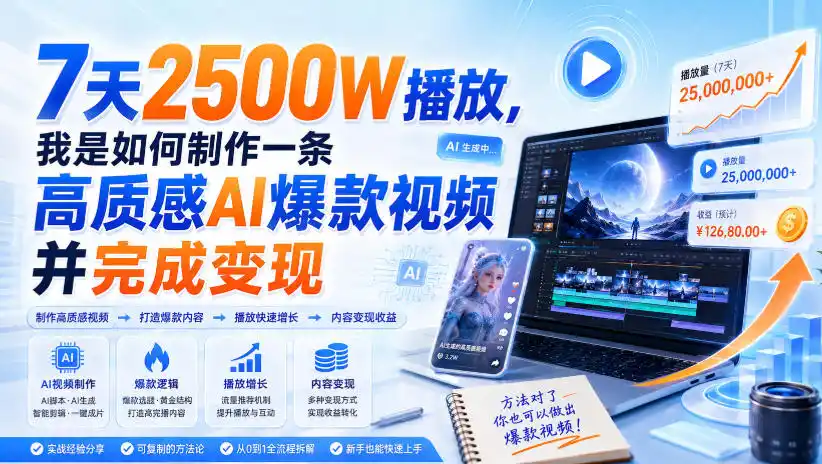7天2500W播放，我是如何制作一条高质感AI爆款视频并完成变现-北极星资源库