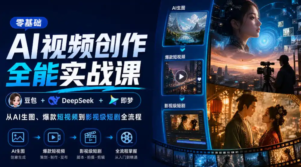 零基础AI视频创作全能实战课｜豆包+DeepSeek+即梦，从AI生图、爆款短视频到影视级短剧全流程-北极星资源库