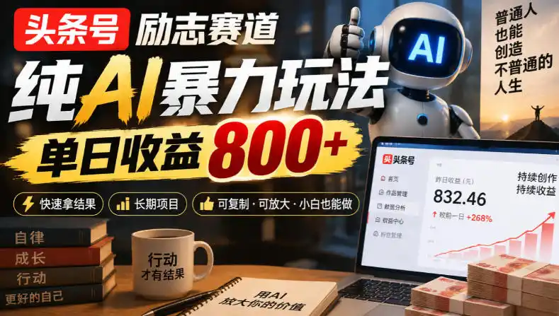 头条号励志赛道，纯AI暴力玩法，单日收益800+，快速拿结果，长期项目-北极星资源库