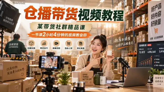 仓播带货视频教程，某带货社群精品课，一节课2小时4分钟的视频教会你-北极星资源库