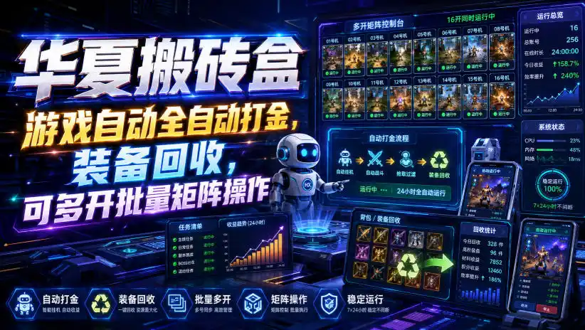 华夏搬砖盒，游戏自动全自动打金，装备回收，可多开批量矩阵操作-北极星资源库