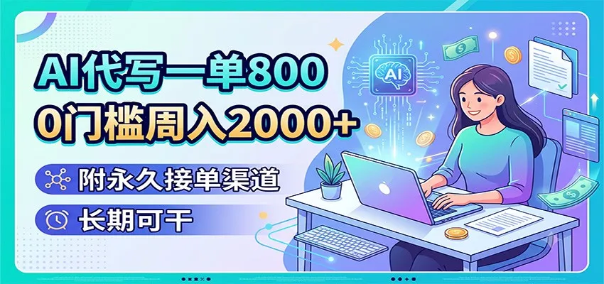 AI代写一单800，0门槛周入2000+，附永久接单渠道，长期可干-北极星资源库