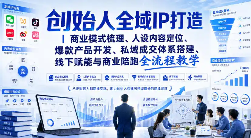 创始人全域IP打造｜商业模式梳理、人设内容定位、爆款产品开发、私域成交体系搭建、线下赋能与商业陪跑全流程教学-北极星资源库