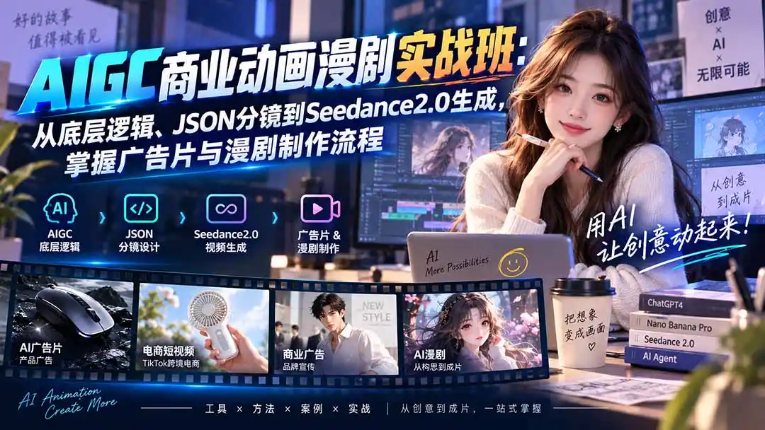 AIGC商业动画漫剧实战班-更新：从底层逻辑、JSON分镜到Seedance2.0生成，掌握广告片与漫剧制作流程-北极星资源库