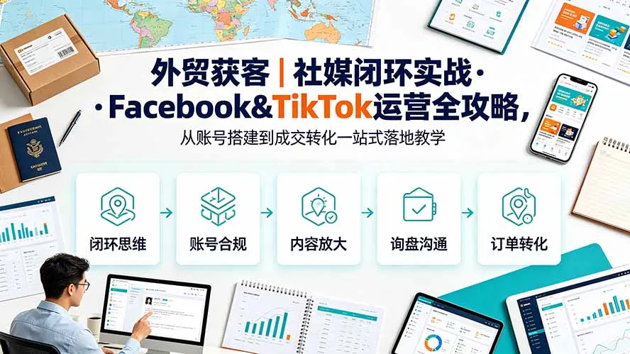外贸获客｜社媒闭环实战·Facebook&TikTok运营全攻略，从账号搭建到成交转化一站式落地教学-北极星资源库