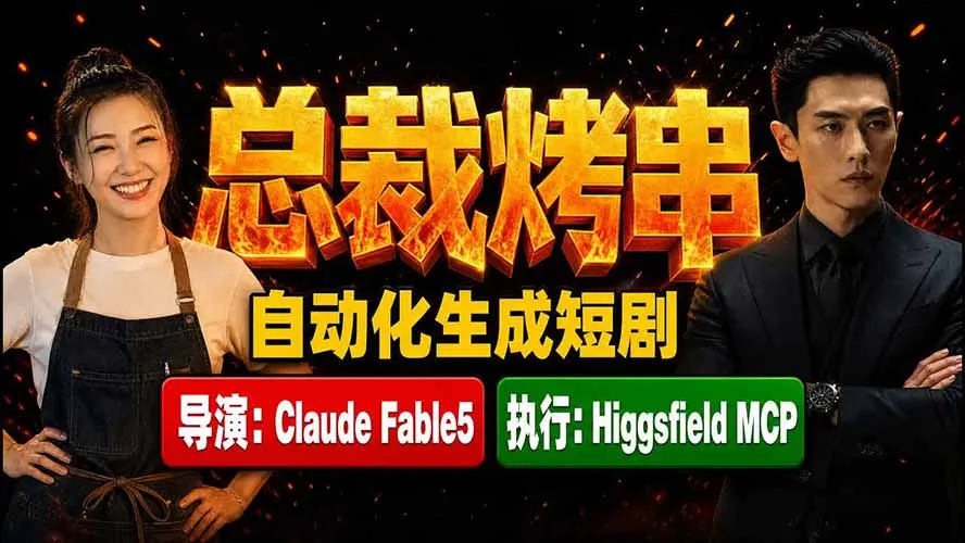 《总裁烤串》真人短剧全自动诞生！Claude Fable5 当导演，Higgsfield MCP 执行！-北极星资源库