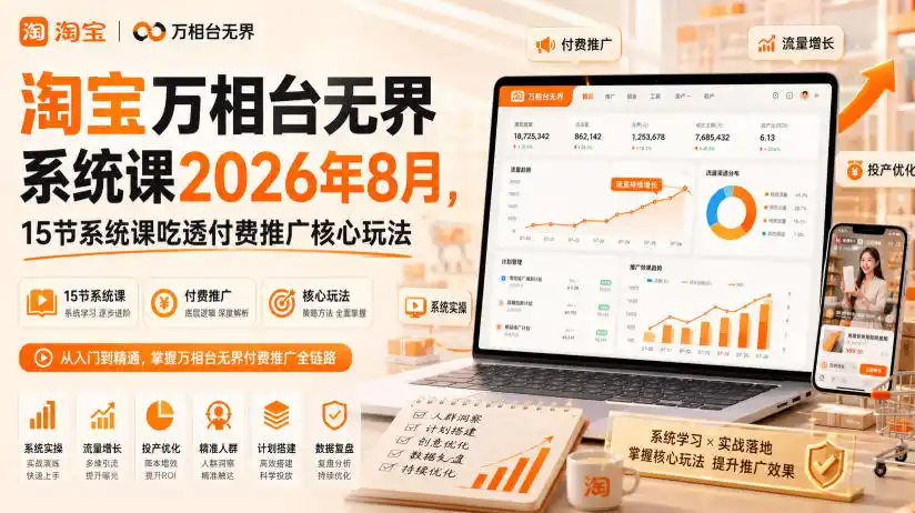 淘宝万相台无界系统课2026年8月，15节系统课吃透付费推广核心玩法-北极星资源库