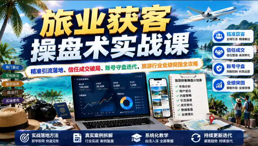 旅业获客操盘术实战课｜精准引流落地、信任成交破局、账号守盘迭代、旅游行业业绩突围全攻略-北极星资源库