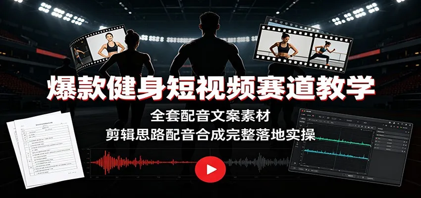 爆款健身短视频赛道教学：全套配音文案素材，剪辑思路配音合成完整落地实操-北极星资源库