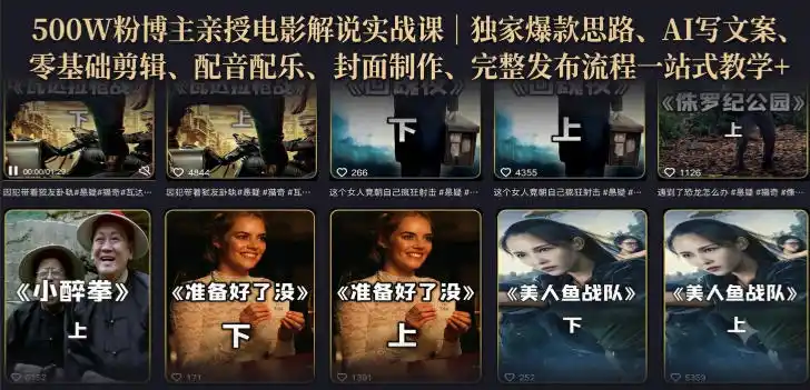 500W粉博主亲授电影解说实战课｜精选独家思路、AI写文案、零基础剪辑、配音配乐、封面制作、完整发布流程一站式教学-北极星资源库