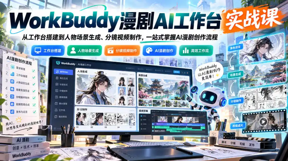 WorkBuddy漫剧AI工作台实战课：从工作台搭建到人物场景生成、分镜视频制作，一站式掌握AI漫剧创作流程-北极星资源库