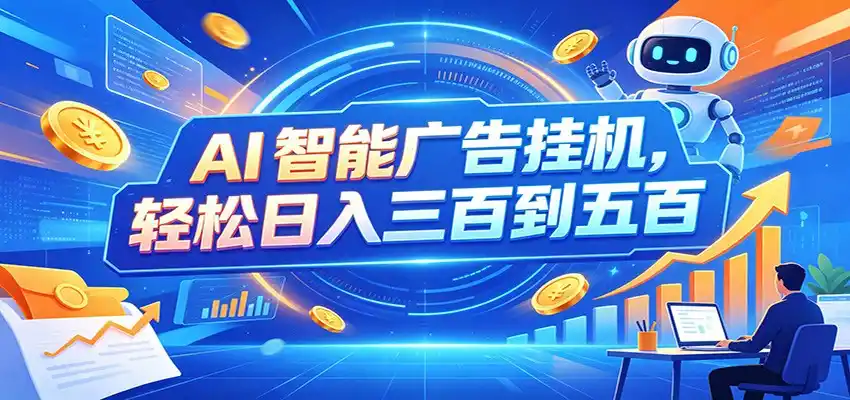 AI智能广告挂机，24小时自动跑，日入300-500，新手零门槛-北极星资源库