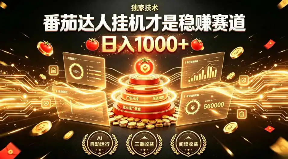 别再瞎找副业！番茄达人挂G才是稳賺赛道，日入1000+，全程傻瓜式操作，可矩阵放大【揭秘】-北极星资源库