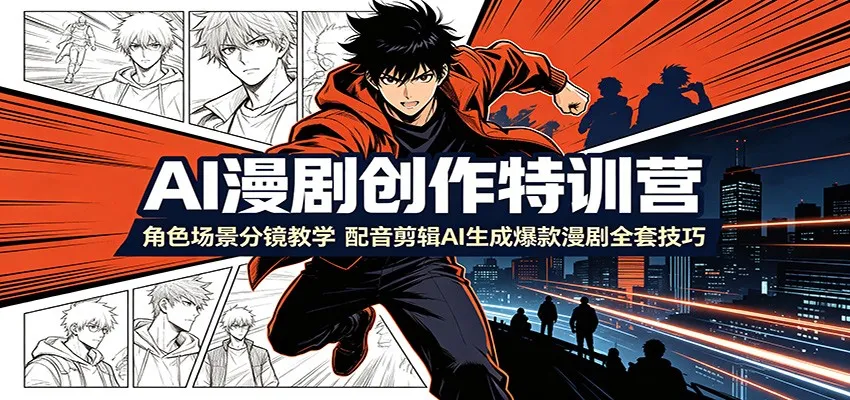 AI漫剧创作特训营:角色场景分镜教学,配音剪辑AI生成爆款漫剧全套技巧-北极星资源库