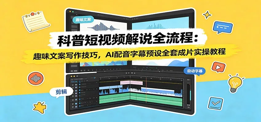科普短视频解说全流程：趣味文案写作技巧，AI配音字幕预设全套成片实操教程-北极星资源库
