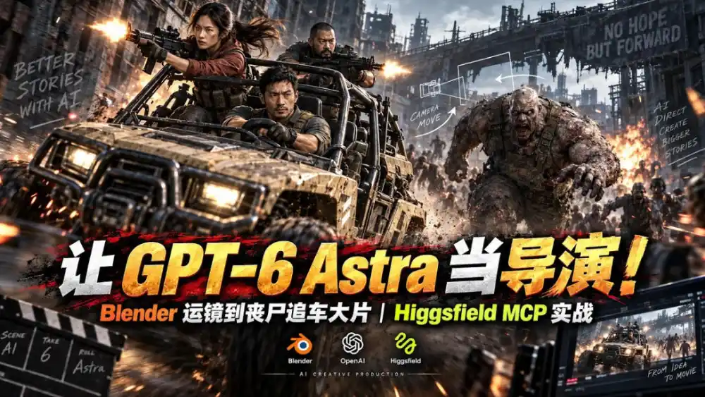 让GPT-6 Astra当导演！Blender运镜到丧尸追车大片｜Higgsfield MCP实战-北极星资源库