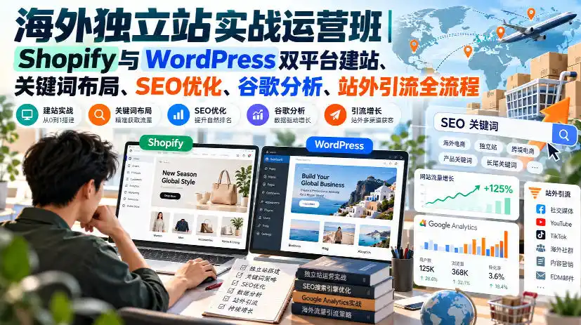 海外独立站实战运营班｜Shopify与WordPress双平台建站、关键词布局、SEO优化、谷歌分析、站外引流全流程-北极星资源库