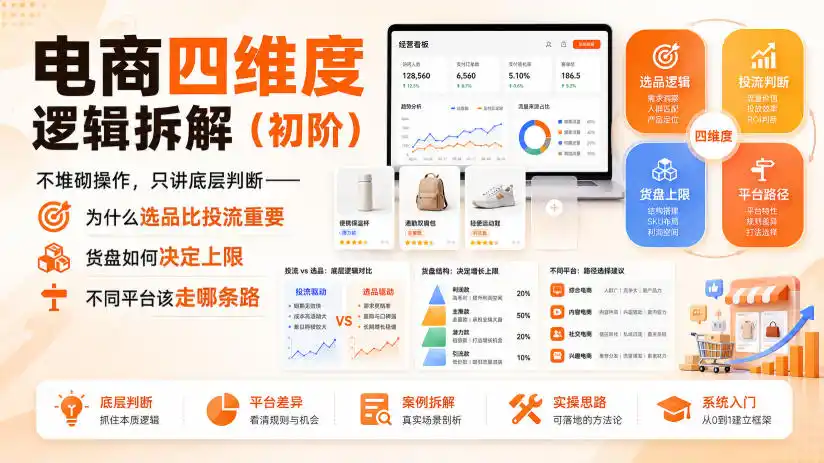 电商四维度逻辑拆解(初阶)不堆砌操作，只讲底层判断——为什么选品比投流重要、货盘如何决定上限、不同平台该走哪条路-北极星资源库