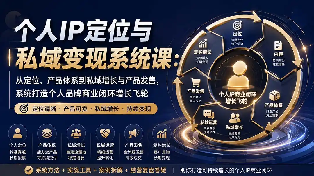 个人IP定位与私域变现系统课：从定位、产品体系到私域增长与产品发售，系统打造个人品牌商业闭环增长飞轮-北极星资源库