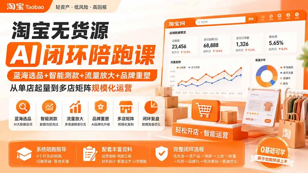 淘宝无货源AI闭环陪跑课：蓝海选品+智能测款+流量放大+品牌重塑，从单店起量到多店矩阵规模化运营-北极星资源库