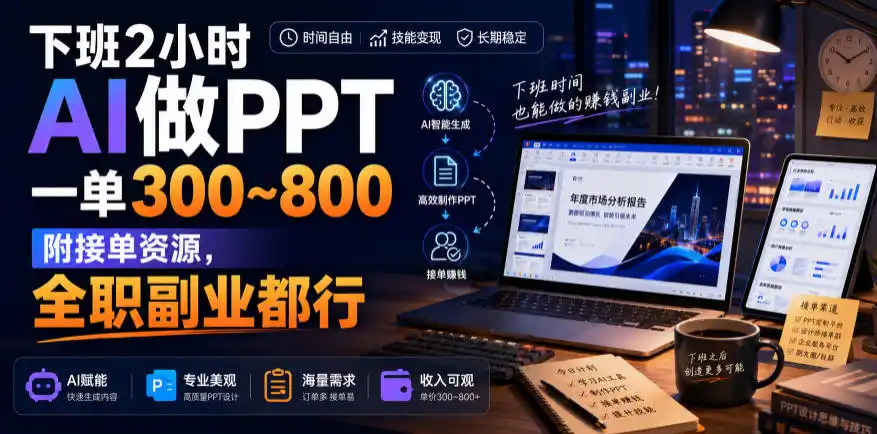 下班2小时AI做PPT，一单300~800，附接单资源，全职副业都行【揭秘】-北极星资源库