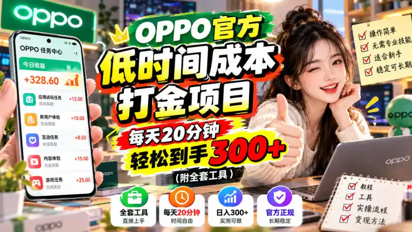 OPPO官方低时间成本打金项目，每天20分钟，轻松到手300+(附全套工具)【揭秘】-北极星资源库