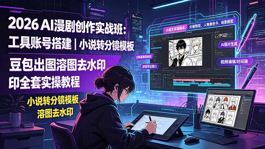 2026AI漫剧创作实战班：工具账号搭建｜小说转分镜模板｜豆包出图溶图去水印全套实操教程-北极星资源库