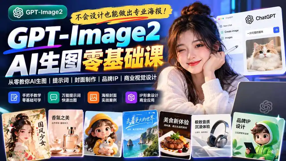 不会设计也能做出专业海报！GPT-Image2从零教你AI生图、提示词、封面制作、品牌IP与商业视觉设计-北极星资源库