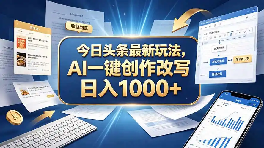 今日头条最新玩法，AI 一键创作改写，简单易上手，轻松日入 1000 +-北极星资源库