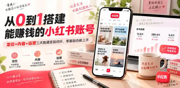 从0到1搭建能賺钱的小红书账号，定位+内容+运营三天跑通变现闭环-北极星资源库