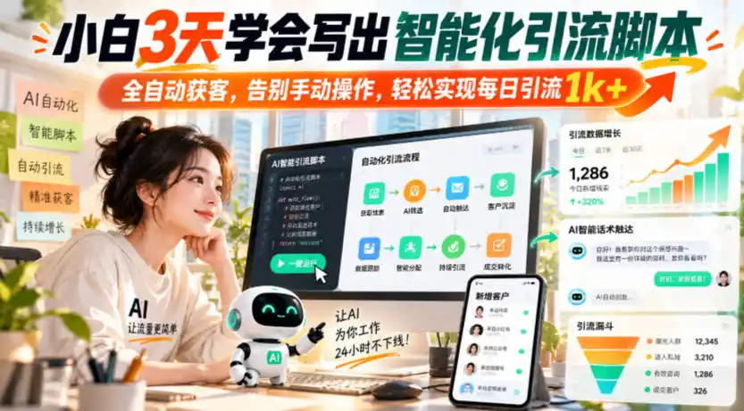 小白3天学会写出智能化引流脚本，全自动获客，告别手动操作，轻松实现每日引流1k+-北极星资源库