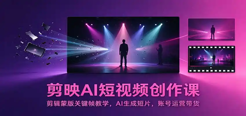 剪映AI短视频创作课：剪辑蒙版关键帧教学，AI生成短片，账号运营带货-北极星资源库