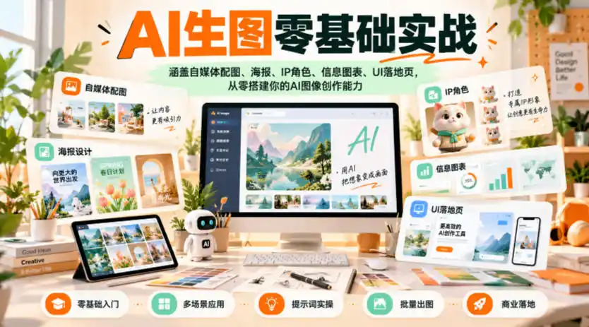 AI生图零基础实战，涵盖自媒体配图、海报、IP角色、信息图表、UI落地页，从零搭建你的AI图像创作能力-北极星资源库