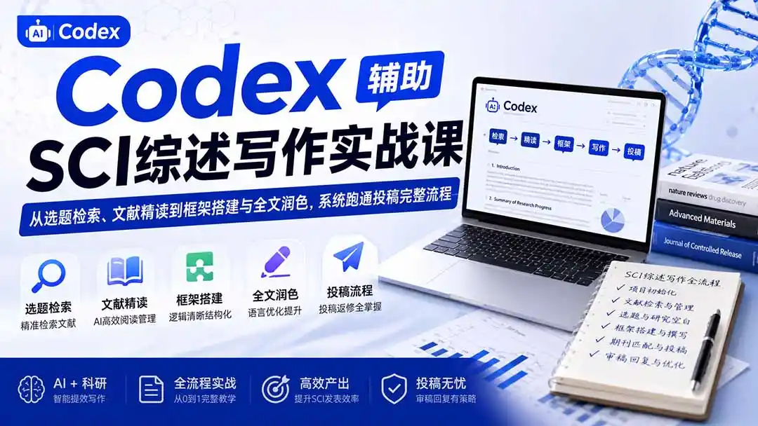 Codex辅助SCI综述写作实战课——从选题检索、文献精读到框架搭建与全文润色，系统跑通投稿完整流程-北极星资源库