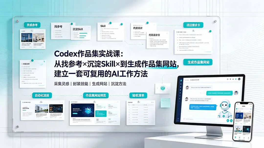 Codex作品集实战课：从找参考×沉淀Skill×到生成作品集网站，建立一套可复用的AI工作方法-北极星资源库