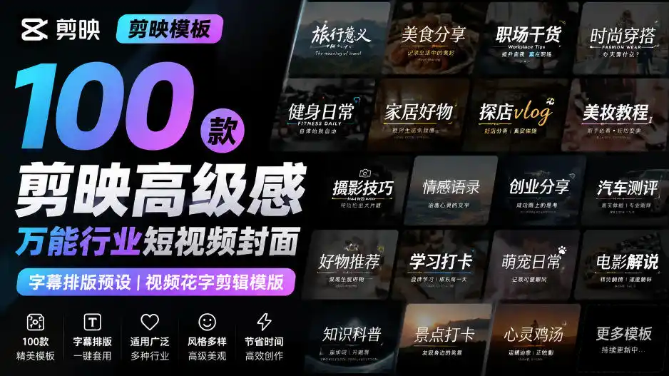 【剪映模板】100款剪映高级感万能行业短视频封面字幕排版预设视频花字剪辑模版-北极星资源库