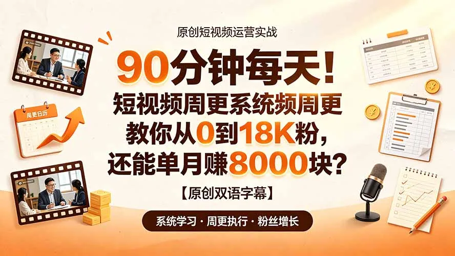 90 分钟每天！短视频周更系统教你从 0 到 18K 粉，还能单月赚 8000 块？【原创双语字幕】-北极星资源库