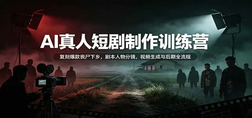 AI真人短剧制作训练营：复刻爆款丧尸下乡，剧本人物分镜，视频生成与后期全流程-北极星资源库